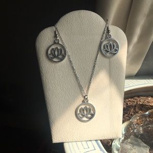 Matching lotus flower earring and necklace set